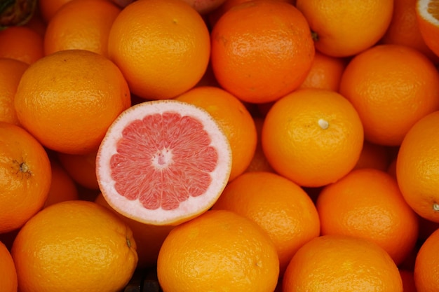 Fresh grapefruit on a street market stall