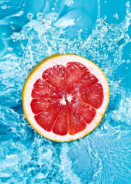 Fresh grapefruit in water splashes