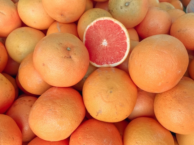 Fresh grapefruits closeup the concept of healthy eating