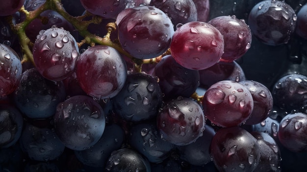 Fresh Grapes seamless background adorned with glistening droplets of water Top down view