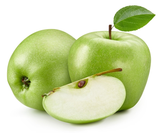 Fresh green apple isolated on white background with clipping path