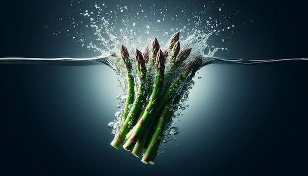 Fresh Green Asparagus Spears Splashing Into Water