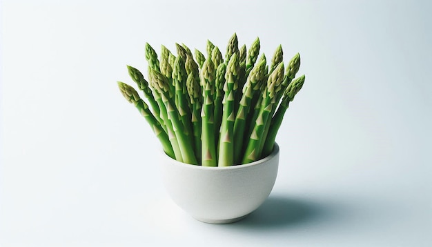 Fresh Green Asparagus Spears in a White Bowl on a Table