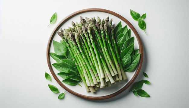 Fresh Green Asparagus Spears in a White Bowl on a Table