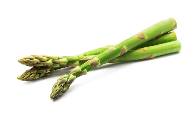 Fresh green asparagus on a white background