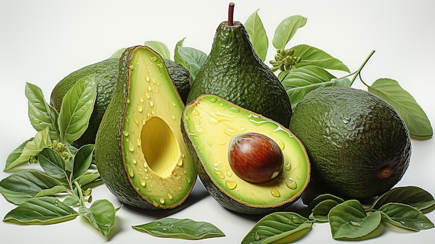 Fresh Green Avocado Fruit on a white background