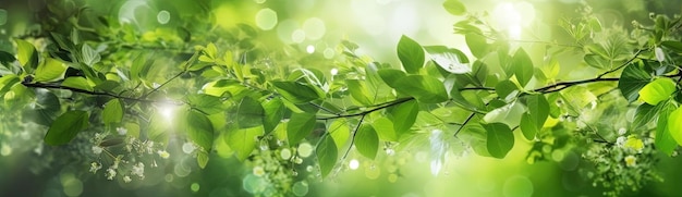 fresh green background trees and leaves in the style of bokeh panorama