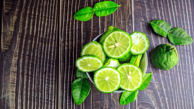 Fresh green bergamot fruit slices of bergamot