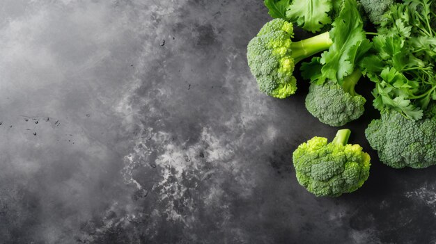 Fresh green broccoli on stone table top view flat illustration