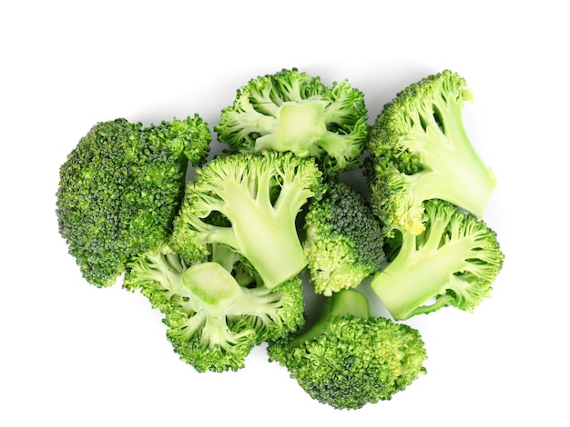 Fresh green broccoli on white background top view Organic food