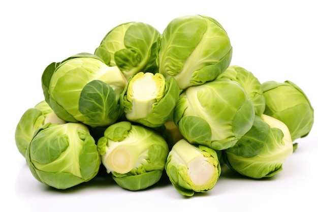 Fresh green brussel sprouts vegetable on white background