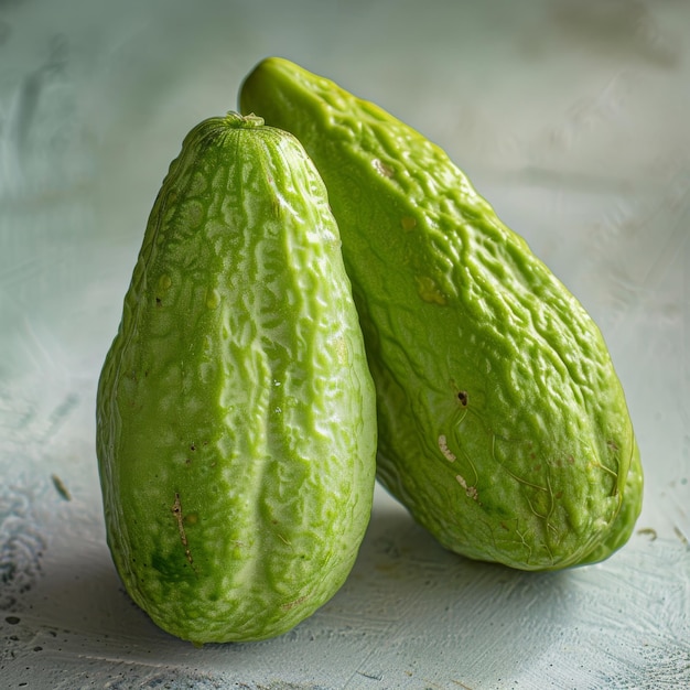 Fresh Green Chayote or Sicyos Edule also known as Christophine Mirliton and Choko on Light Table