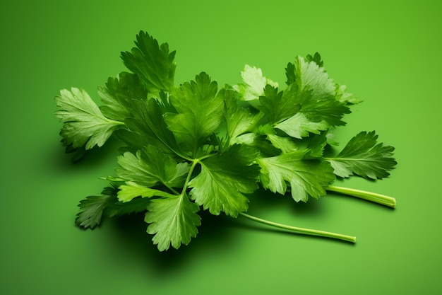 Fresh green cilantro leaves and stems isolated on a white background