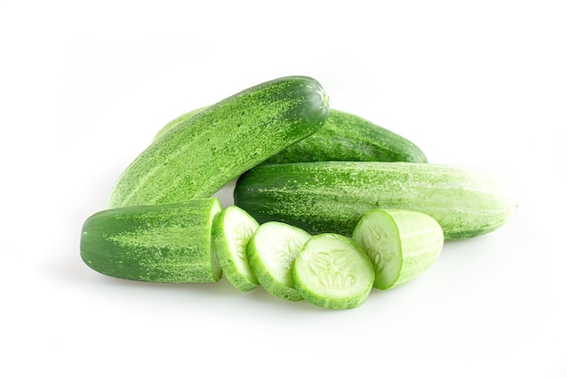 Fresh green cucumber with sliced isolated on white background