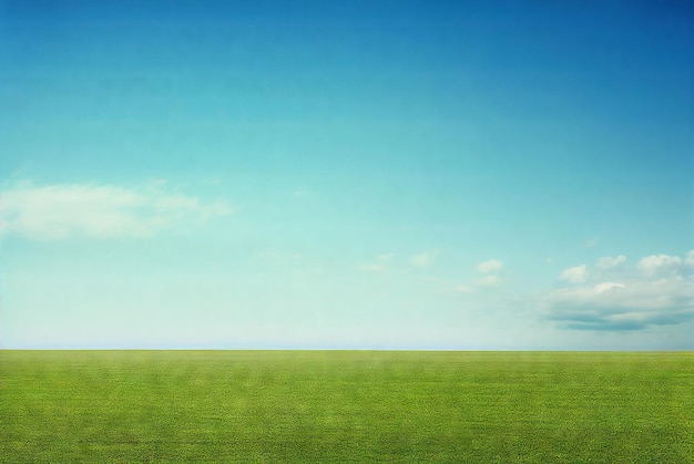 Fresh green field spring landscape with blue sky Minimalistic empty scene Generative AI