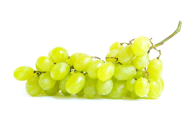 Fresh green grapes on a white background