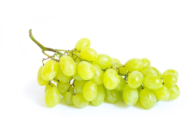 Fresh green grapes on a white background