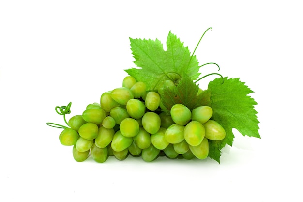 Fresh green grapes on white isolated background