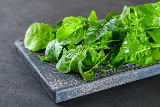 Fresh green home arugula leaves