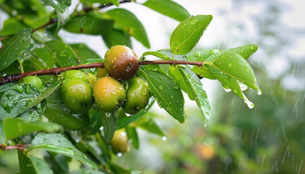 Fresh green jujube on jujube tree