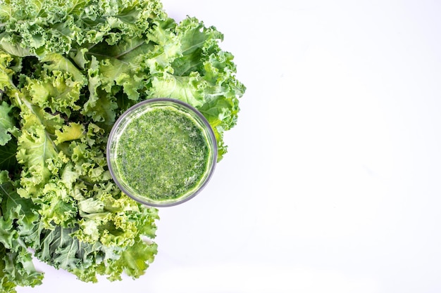 Fresh green kale leaves isolated on white background Concept healthy food