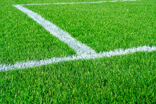 Fresh green lawn with markings on football field