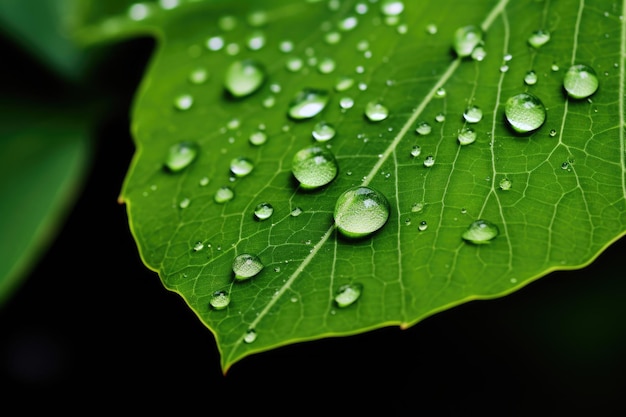 Fresh Green Leaf Dripped with Water Water Drop on Nature Background