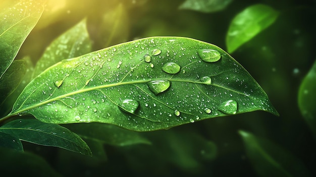 Fresh Green Leaf with Water Droplets Lush Vibrant Image