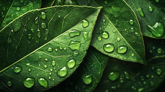 Fresh Green Leaf with Water Droplets Vibrant Nature Image