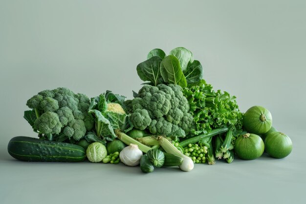 Fresh Green Leafy Vegetables Assortment on Light Background