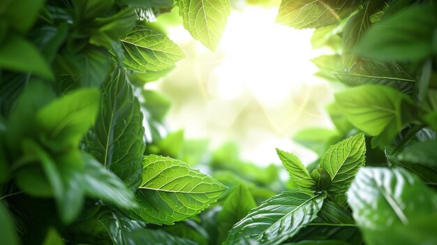 Fresh green leaves bathed in soft sunlight