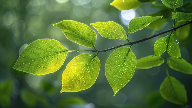 Fresh Green Leaves With Water Droplets