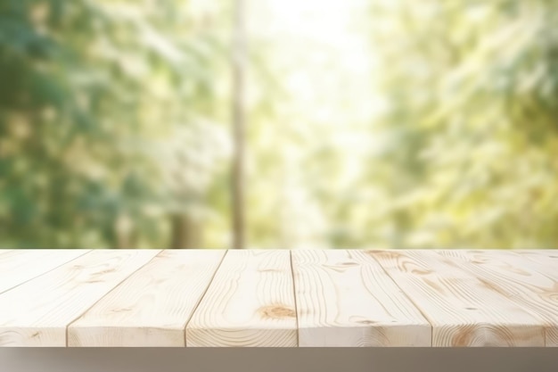 fresh green leaves on wooden table