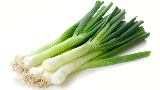 Fresh green leek isolated on a clean white background for optimal focus and clarity