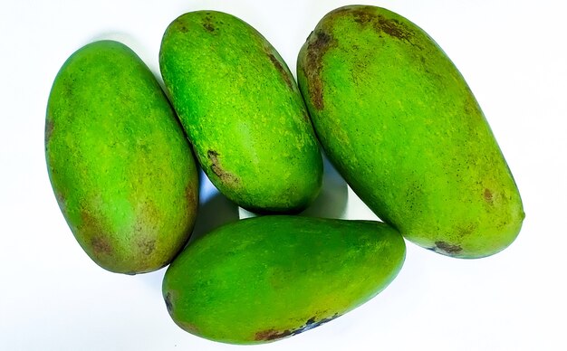 Fresh green mango fruit isolated on white background