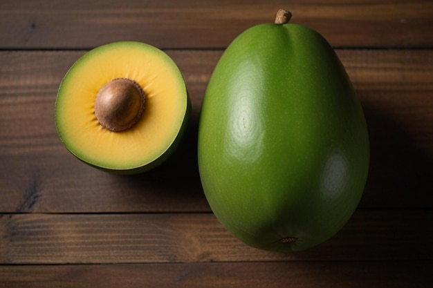 Fresh green mango on table top view