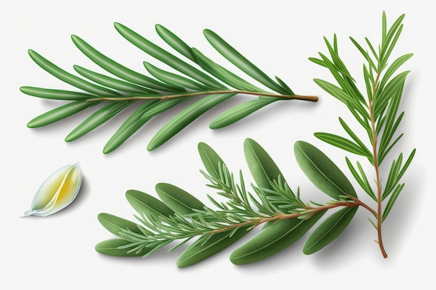 Fresh green organic rosemary leaves and peper isolated on white background Transparent background and natural transparent shadow Ingredient spice for cooking collection for design