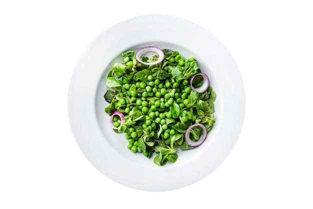 fresh green pea salad mix leaves lettuce meal food snack on the table copy space food background