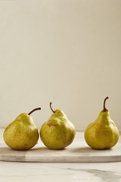 Fresh green pears on a table