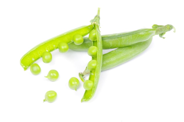 Fresh green peas isolated on a white background