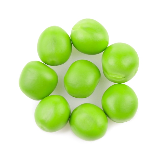 Fresh green peas on white background