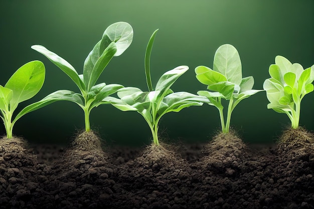 Fresh green plant sprouts growing in ground