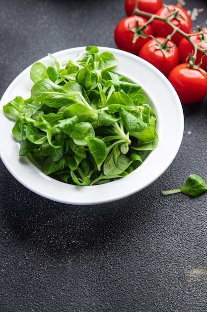 fresh green salad mache leaves healthy meal food snack on the table copy space food background