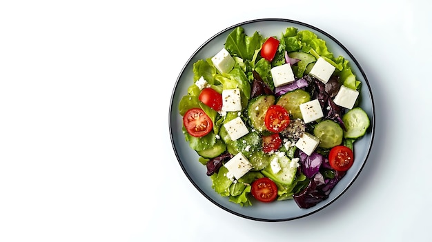 Fresh Green Salad with Feta Cheese and Tomatoes