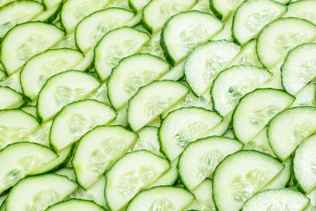 Fresh green slices of cucumber . Top view.