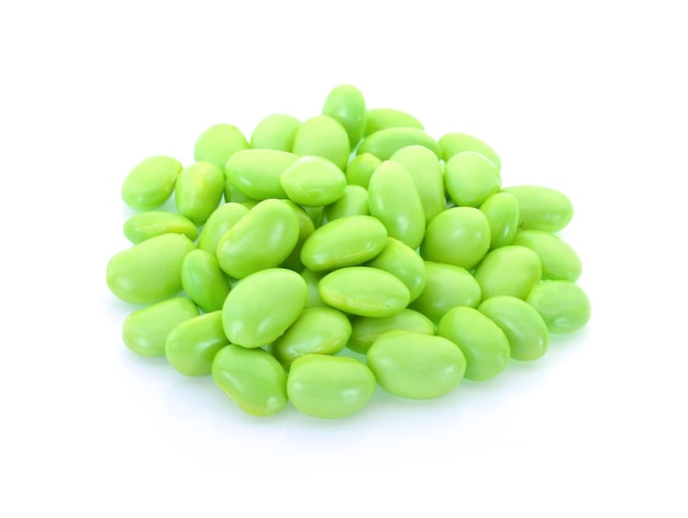 fresh Green soy beans on white background