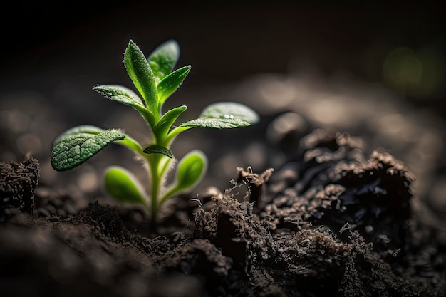 Fresh Green Sprout Growing in Soft Focus Cinematic Light