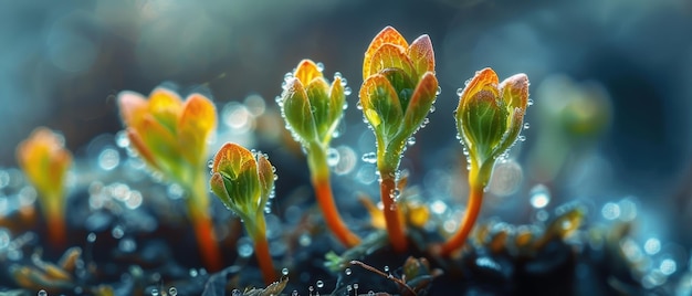 Photo fresh green sprouts emerging in morning light