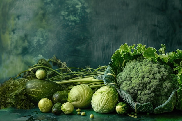 Fresh Green Vegetables and Herbs on Dark Rustic Background