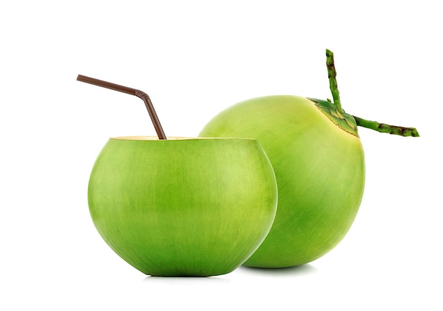 Fresh green young coconut isolated on white background